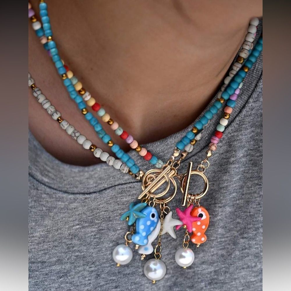 Colorful Beaded Fish Pendant Necklace M506